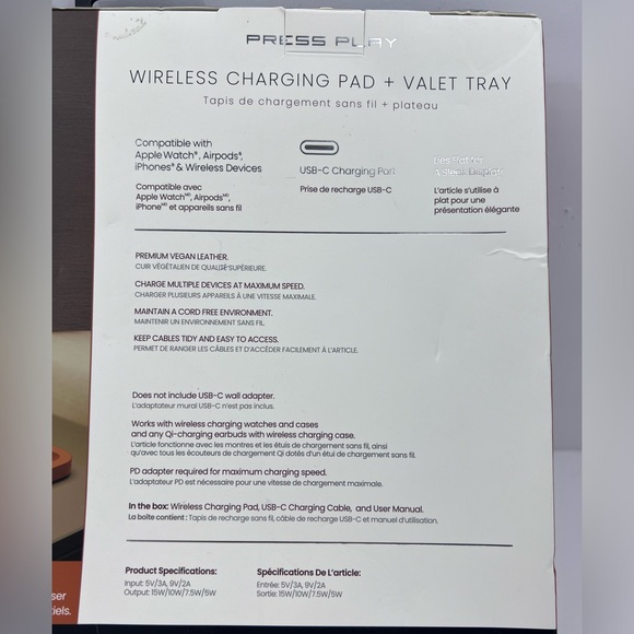 PRESS PLAY WIRELESS CHARGING PAD & VALET TRAY, BROWN COLOR, CHARGE ALL DEVICES - Picture 8 of 13